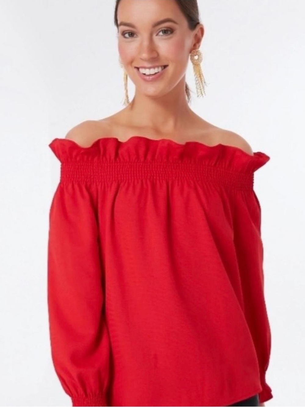 Tuckernuck Vibrant Red Off-Shoulder Ruffle Top
